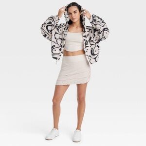 Joylab Women Zip-Up Hooded Lightweight Packable Jacket Relaxed XS Beige/Black